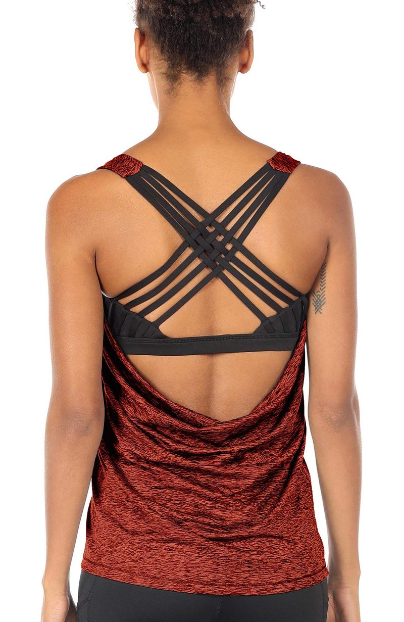 icyzone Yoga Tops Workouts Clothes Activewear Built in Bra Tank Tops for Women (M, Burnt Ochre) - Image 1